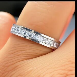 Stainless Steel Cubic Zirconia Elegant Stackable Silver Ring